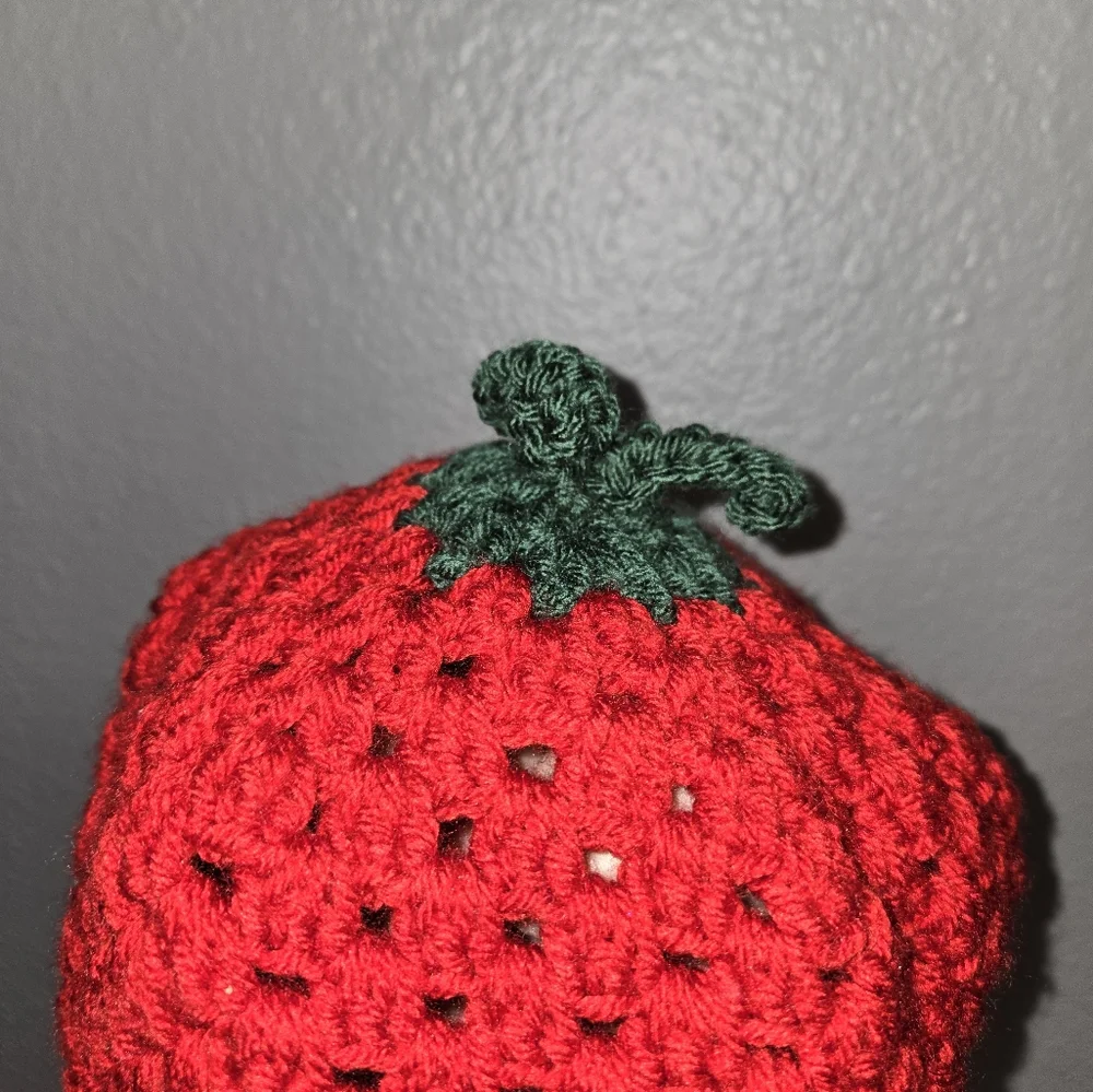 Handmade Girls Strawberry Crochet Bucket Hat Size Small